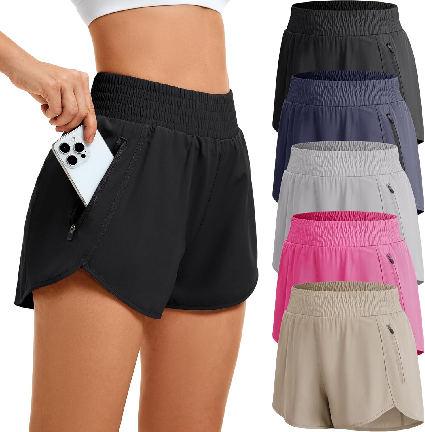 Running Gear Women - Women's High-waisted Sports Shorts With Pockets,
