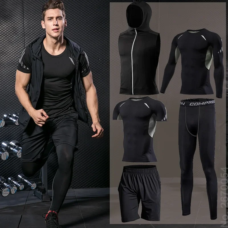 Men Running Sets Gym Tight Spo - Running Jogging Gear review and price